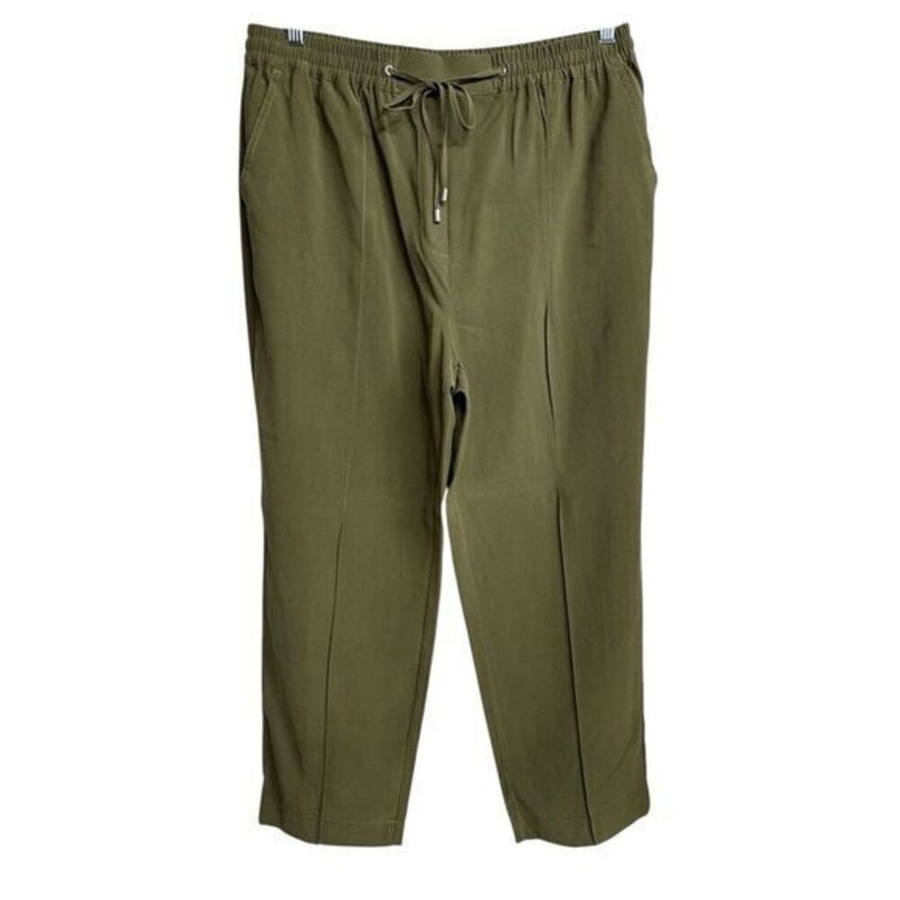 Ophelia Roe High Rise Straight Pants Pockets Stretch‎ Size XL New Green Pull on